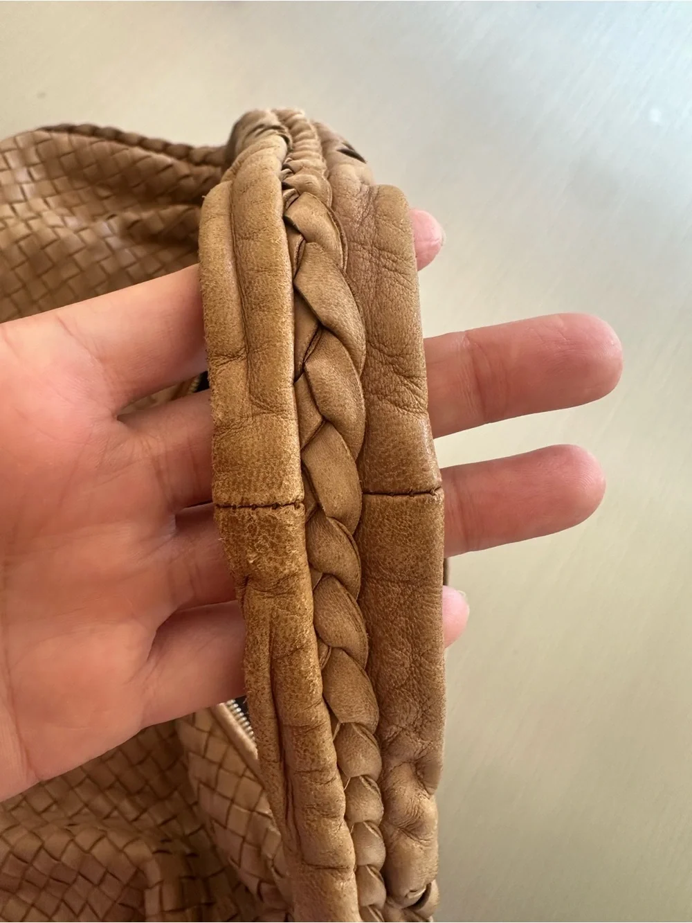 Bottega Veneta Intrecciato Hobo Bag Tan